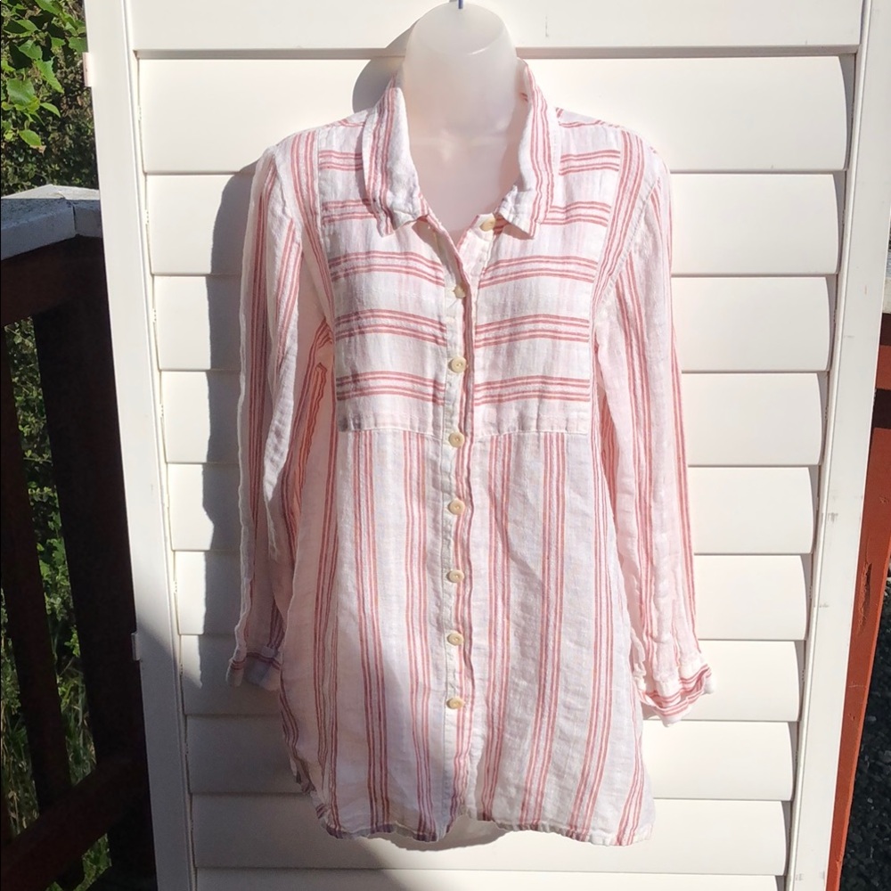 Flax White and Pink Relaxed Button Down Tunic